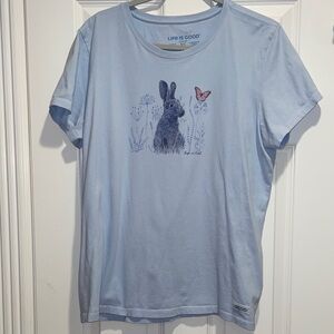 Life Is Good Light Blue Bunny and Butterfly Tee